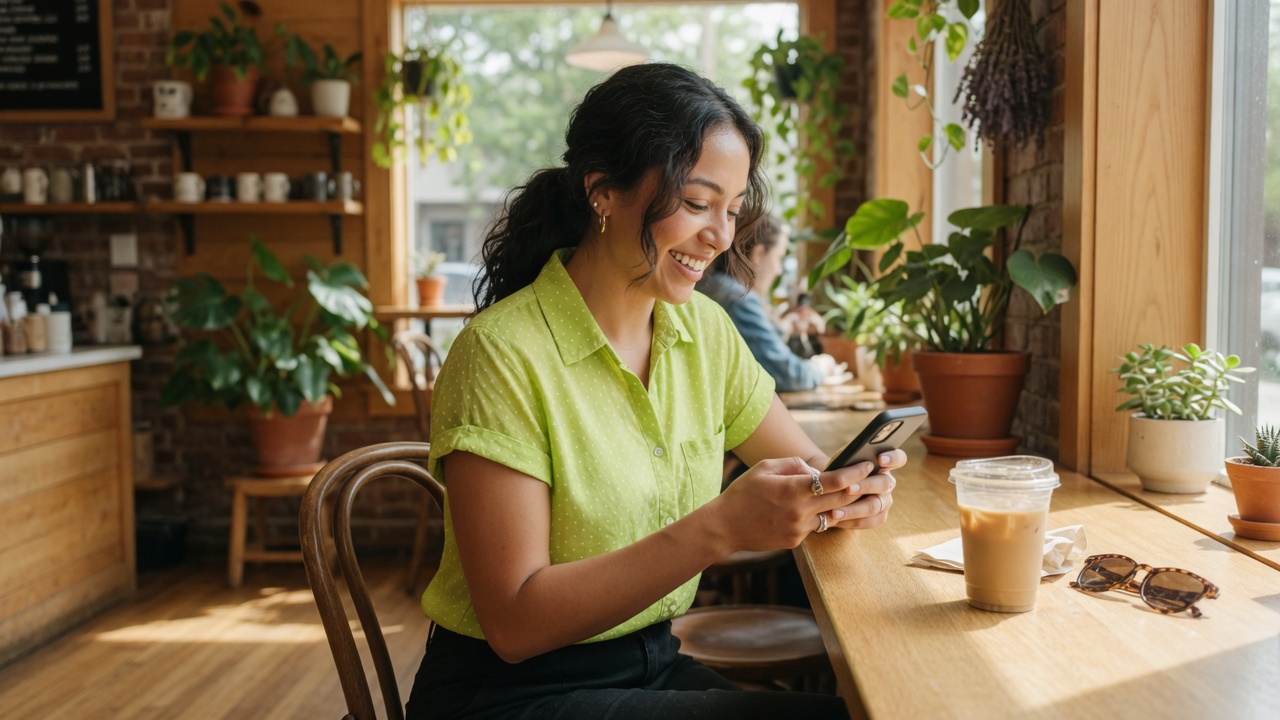Customer smiling while using a smartphone for digital banking help